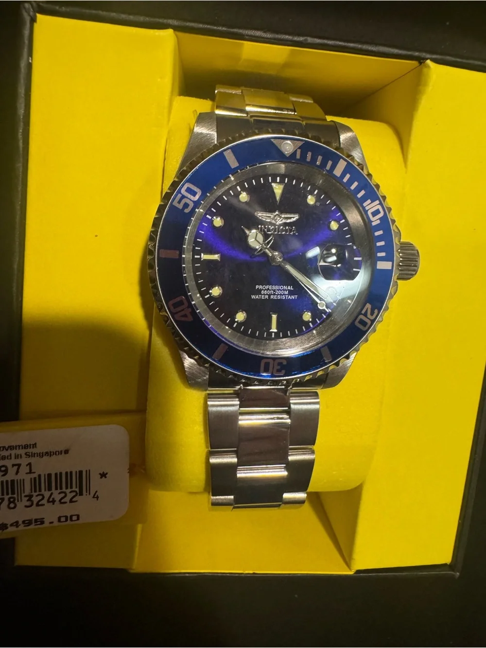 Invicta $495 Men's Stainless Steel Watch with Blue Facial and Bezel